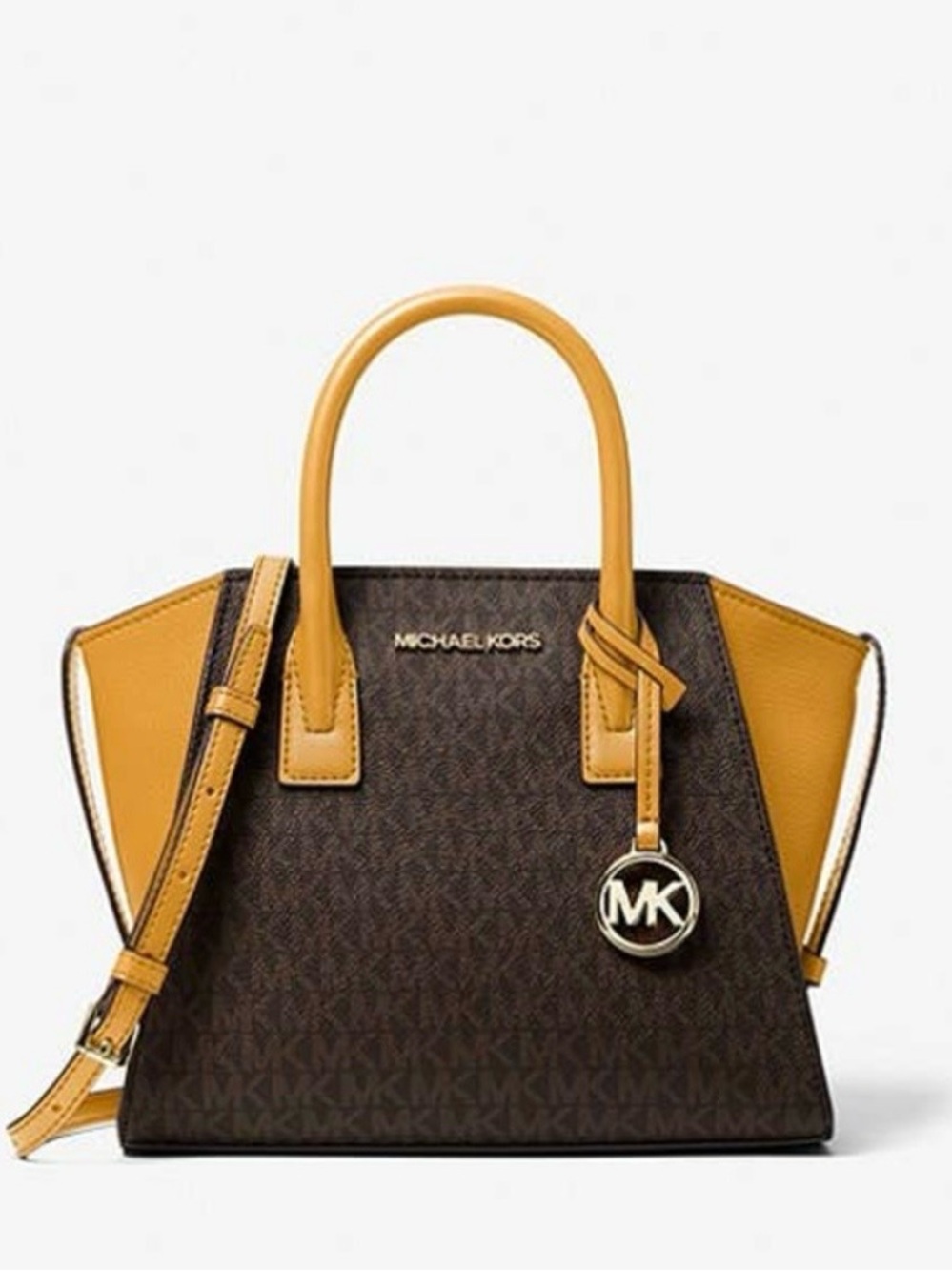 Michael Kors Dark Brown Signature Satchel with Tan Accents